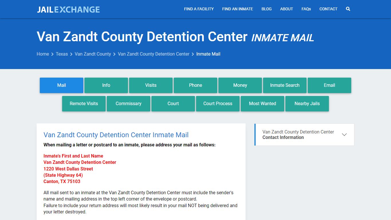 Inmate Mail - Van Zandt County Detention Center, TX - Jail Exchange